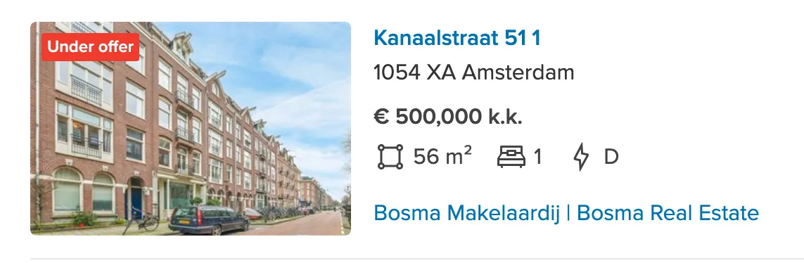Under offer status on Funda